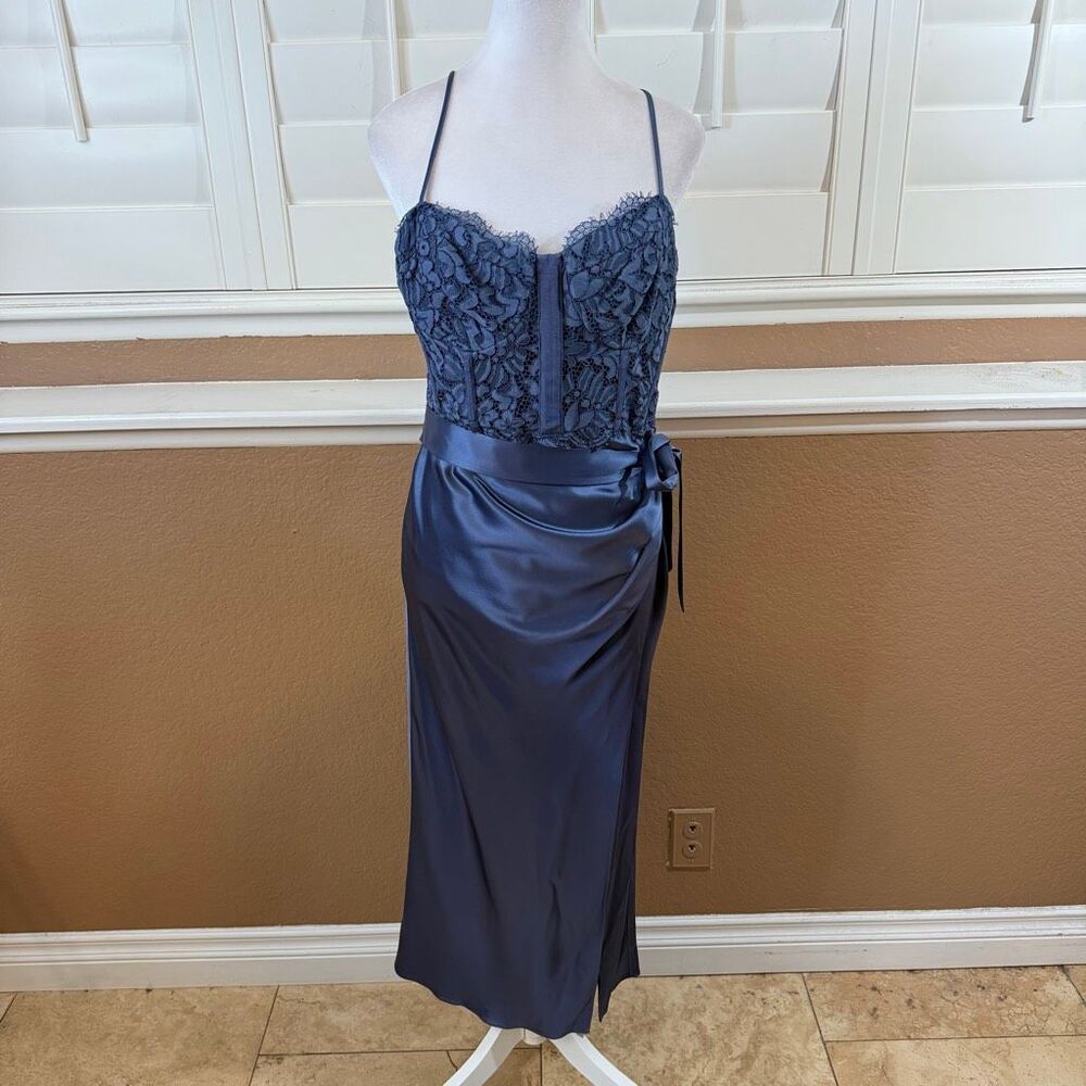 Cami NYC Tricia Lace Satin Wrap Corset Slip Dress Sz 10 Bustier Quiet Luxury